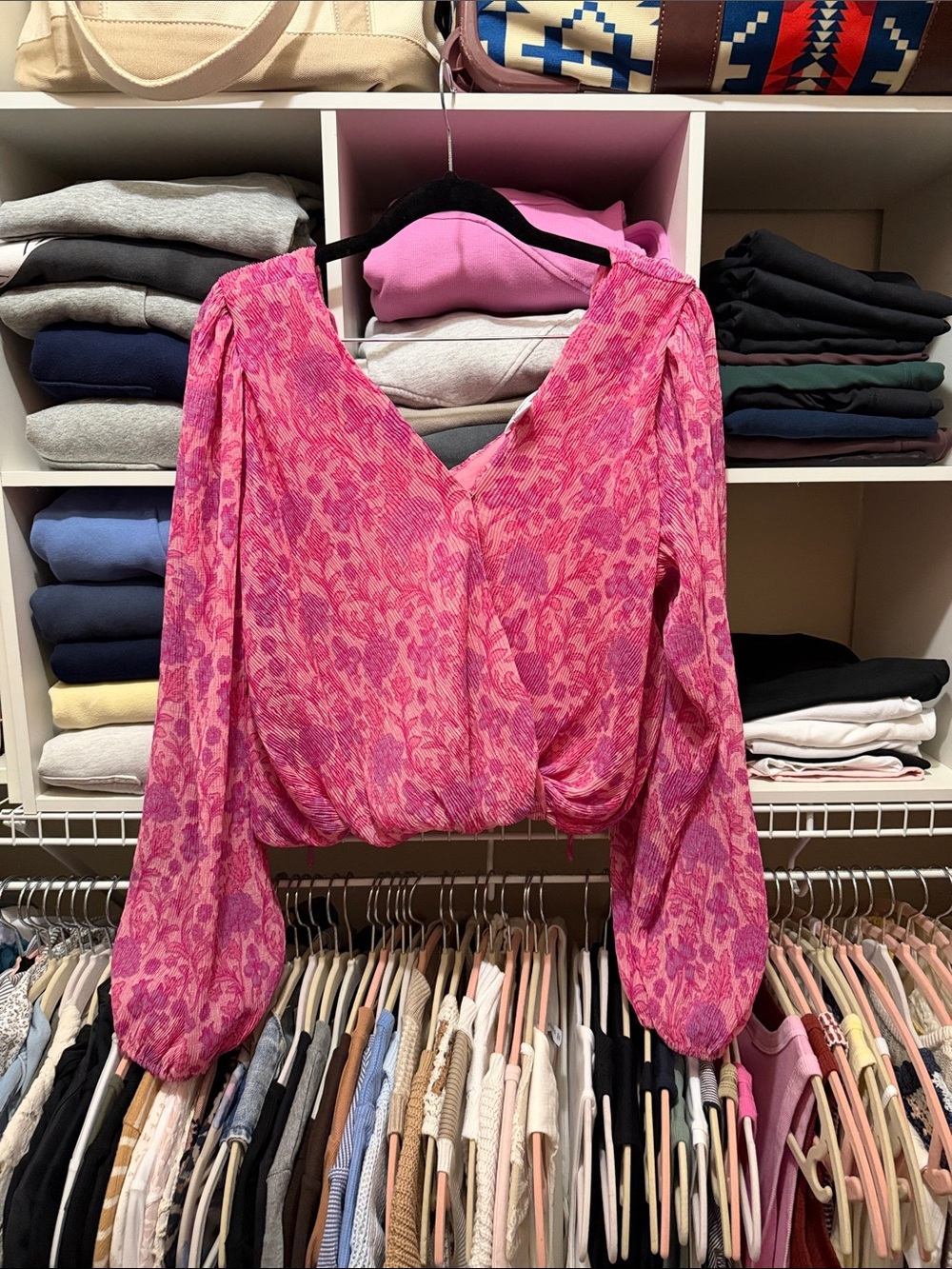 Japna Pink Floral Wrap-Style Blouse